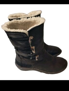 UGG Australia Nightfall Black Leather Shearling Boots Toggle Button 5156 Wmns 7
